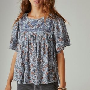 XS Lucky Brand Blue Embroidery Top